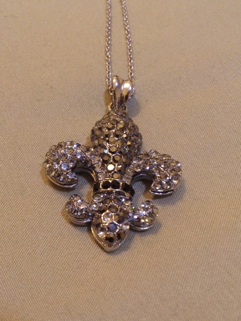 Silver Crystal Fleur-de-Lis Pendant Necklace - Silver